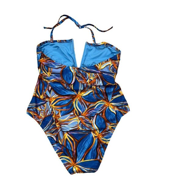 Fe Noel NWT High Leg Cheeky Deep V-Neck Leafy Palm Print Swimsuit Size XL - Picture 2 of 8